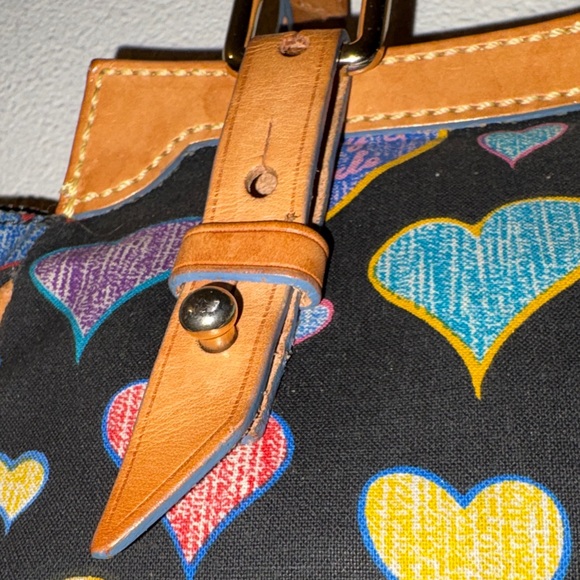 Dooney & Bourke Black Heart Y2K Pattern Shoulder Bag with Tan Straps - Picture 6 of 16